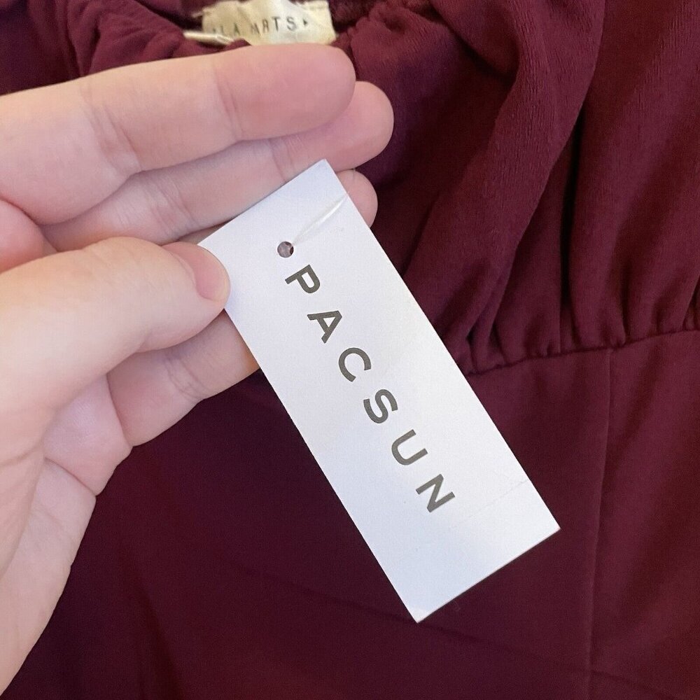LA Hearts PacSun Women M Burgundy Y2K Square Neck Shirred Bodycon Mini Dress NWT - Picture 11 of 15